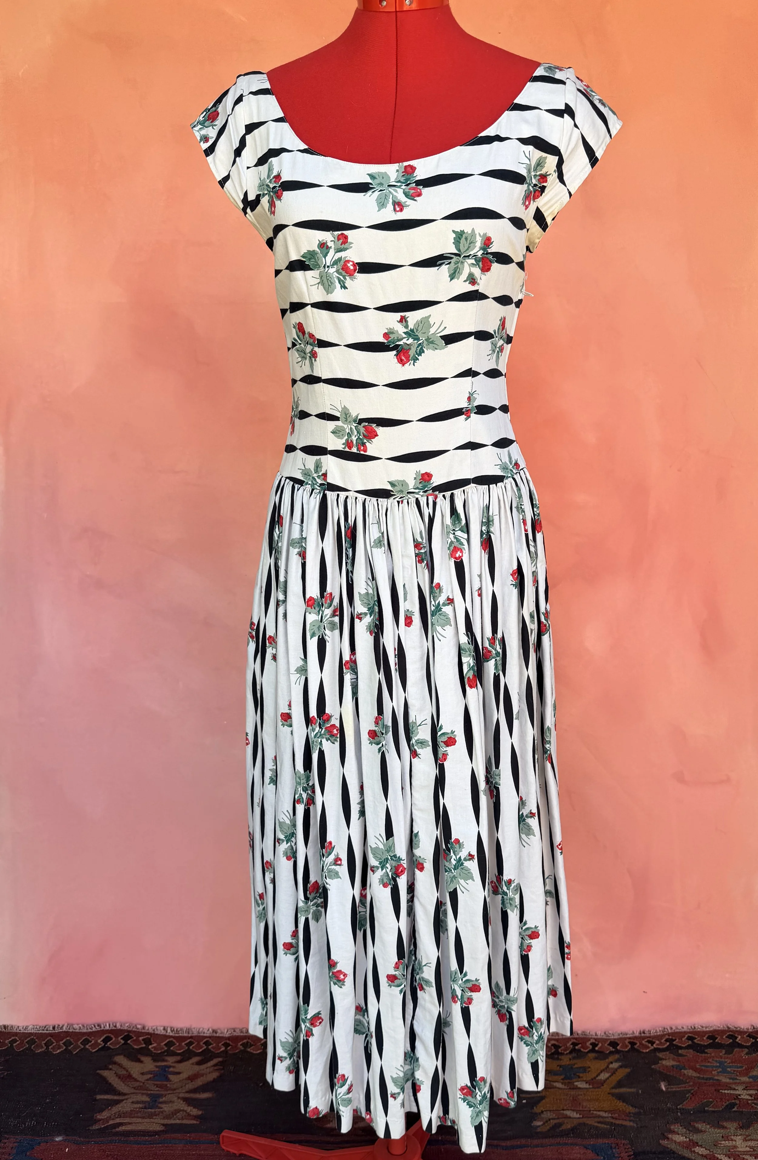 Vintage Eileen West Floral Stripe Dress