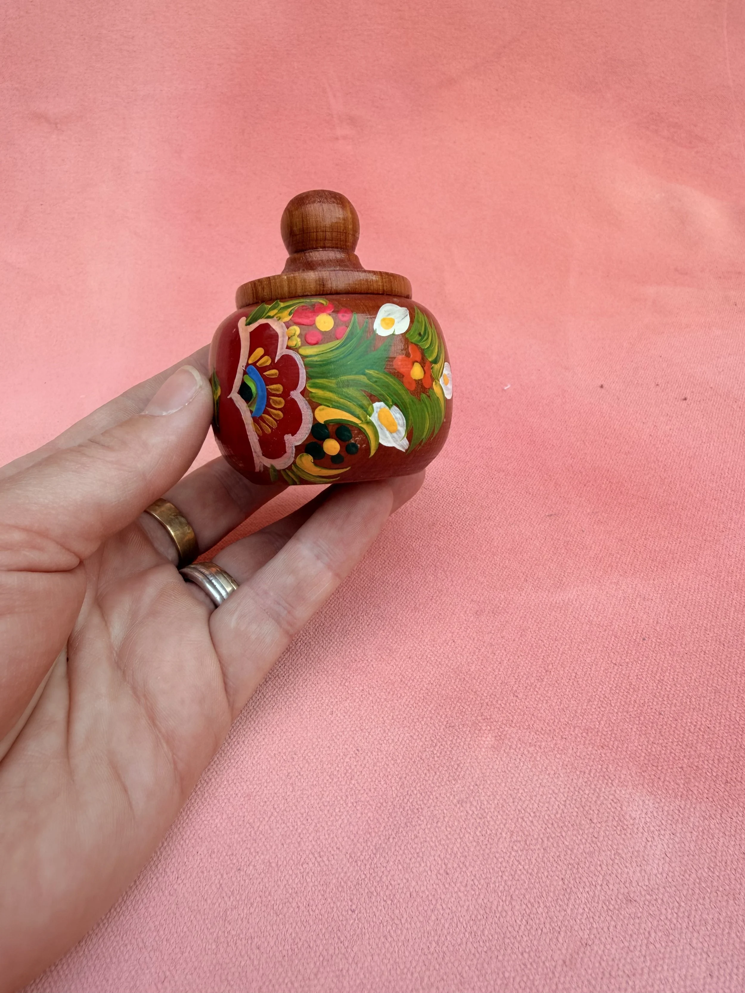 Hand-Painted Floral Wooden Jar