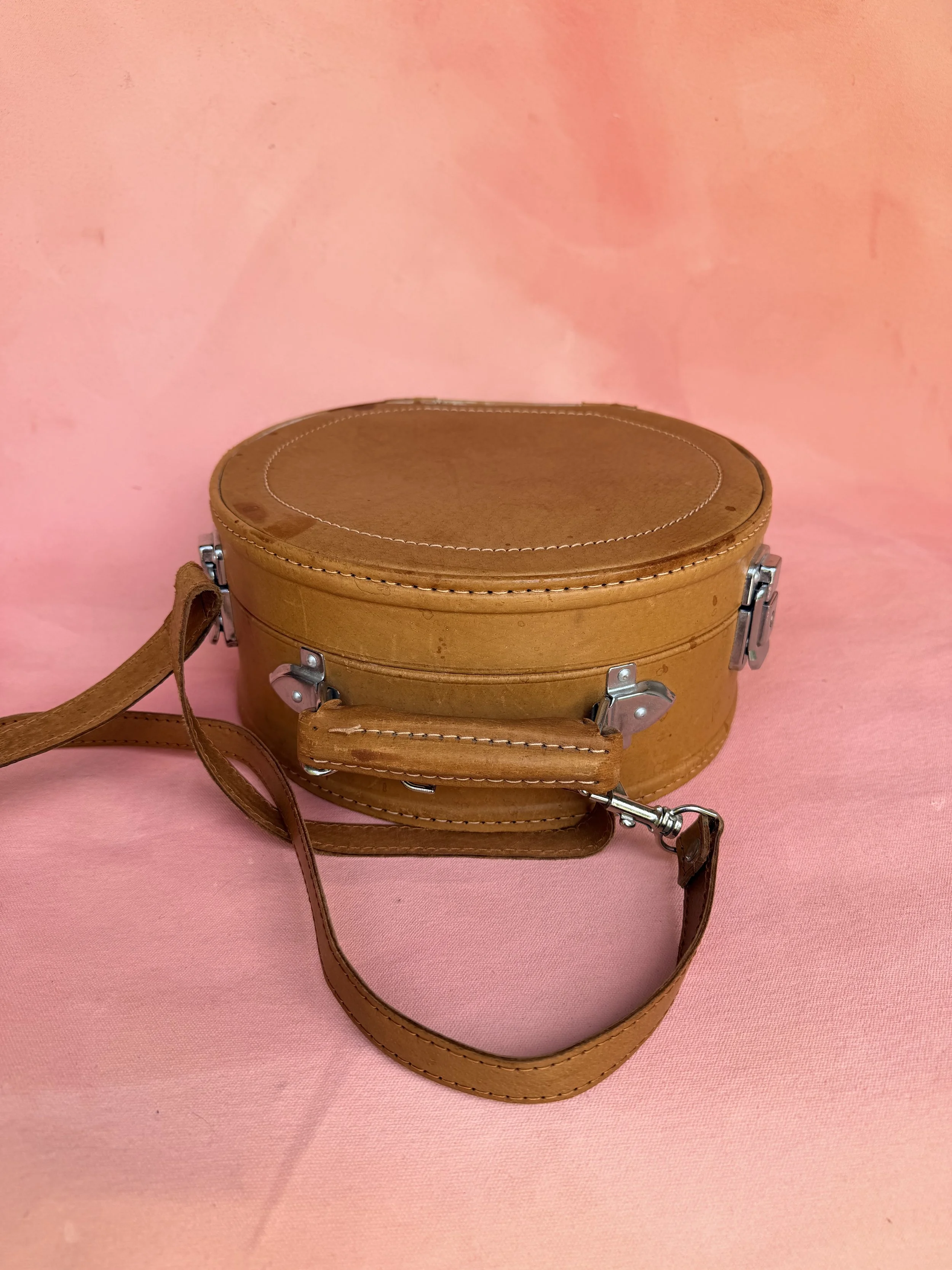 Vintage Small Round Leather Luggage Bag