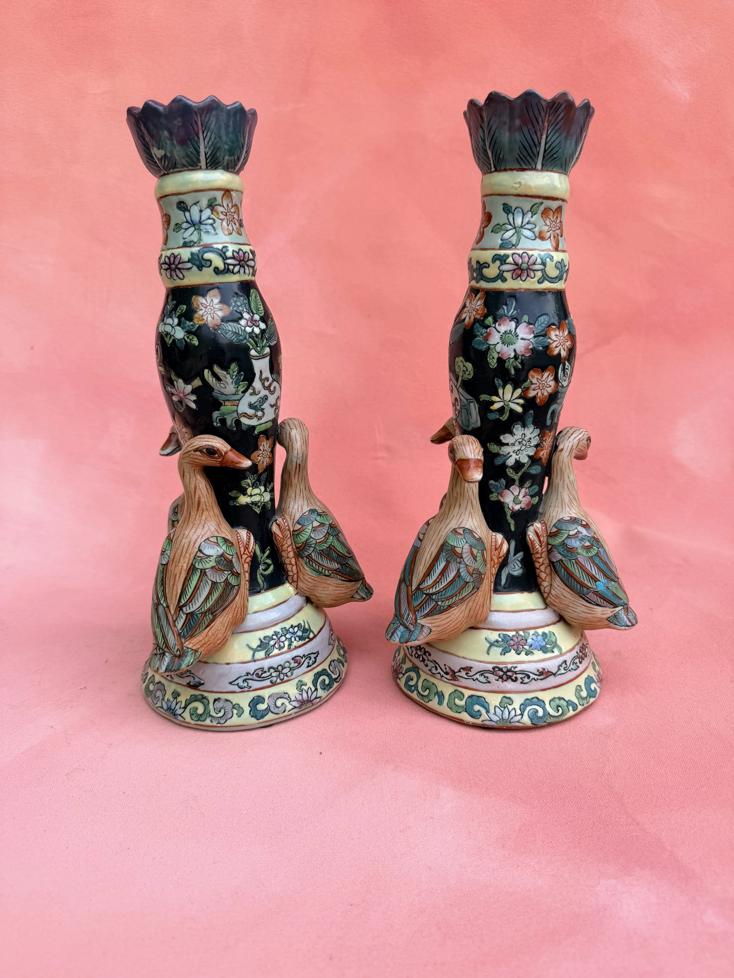 Antique-Style Porcelain Candle Holder Set