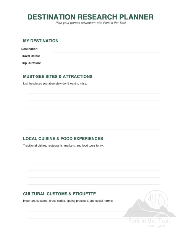 Free Destination Research Planner Pages
