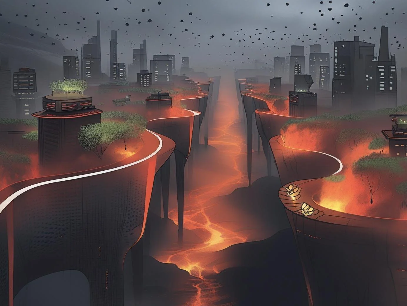 A futuristic city above lava, water foilage and underground.jpg