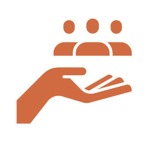 Hand holding multiple people in a course creation process.