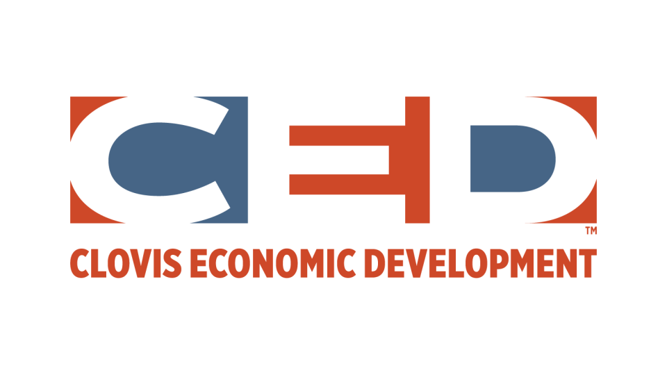 Clovis Economic Development logo with stylized letters CED and text beneath it.