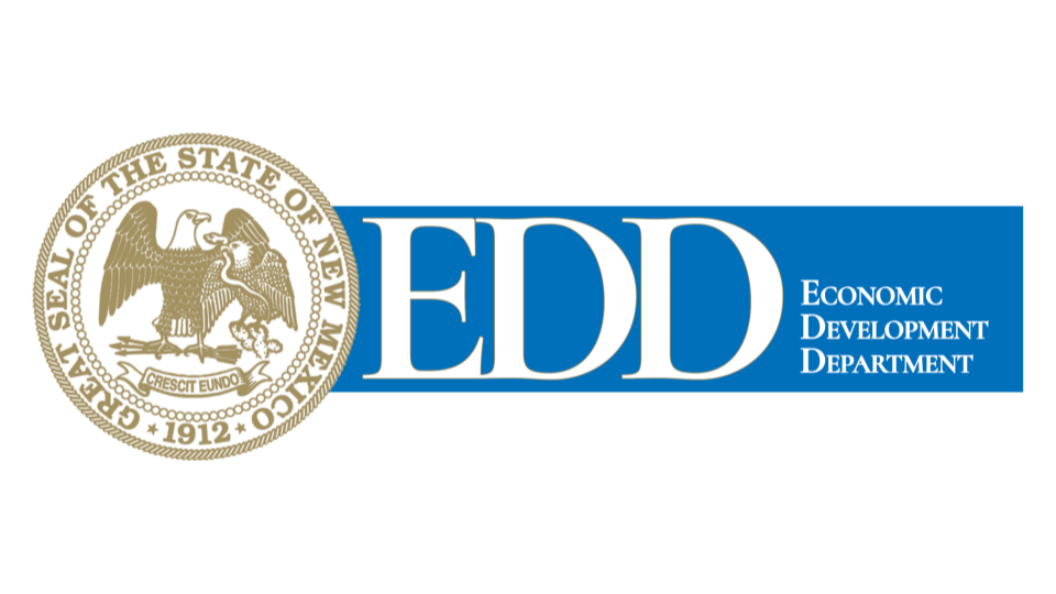 Logo of the New Mexico Economic Development Department featuring a seal with an eagle and a snake, and the department's name.