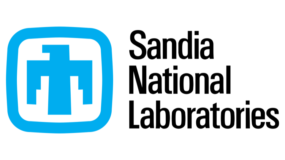 The logo for Sandia National Laboratories featuring a stylized blue and white icon and the company name in black text.