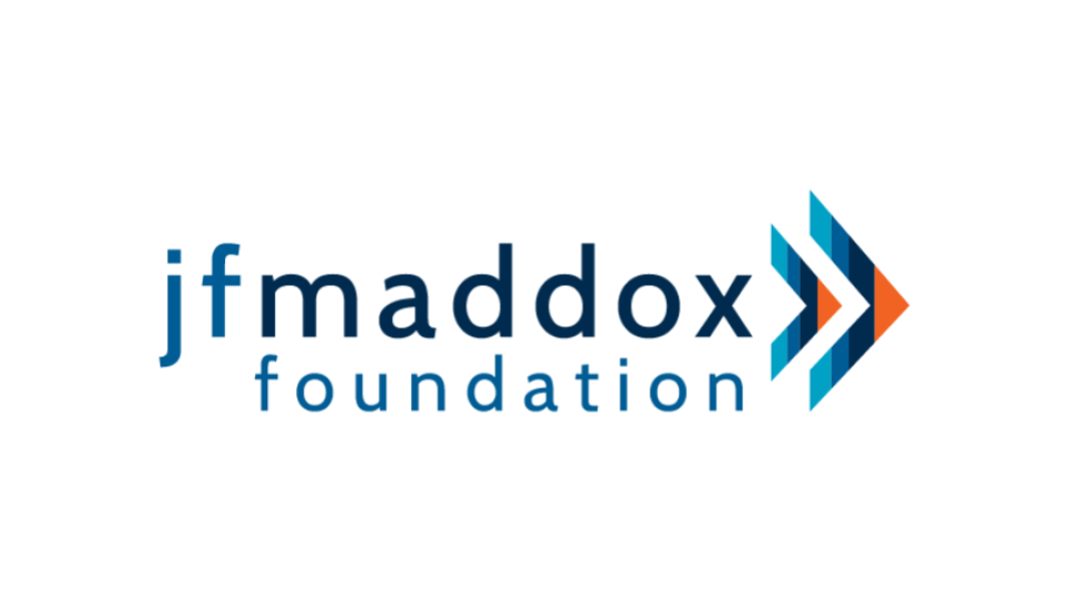 JFMaddox Foundation logo with blue, dark blue, and orange arrows pointing to the right.