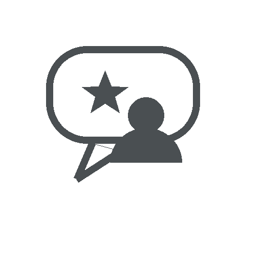 An icon of a person with a speech bubble containing a star, representing a teacher or instructor.