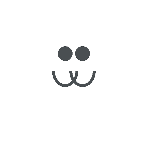 A minimalist black outline of a smiling cat with round eyes and whiskers.