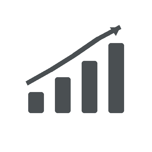 Bar chart showing increasing trend with four bars and an upward arrow.