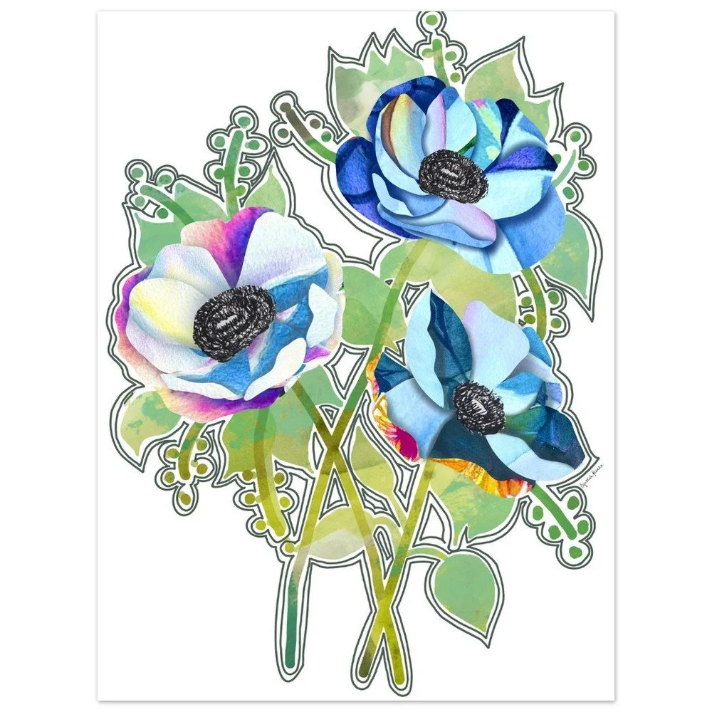 Modern Anemones Art Poster – Watercolor & Ink Illustration