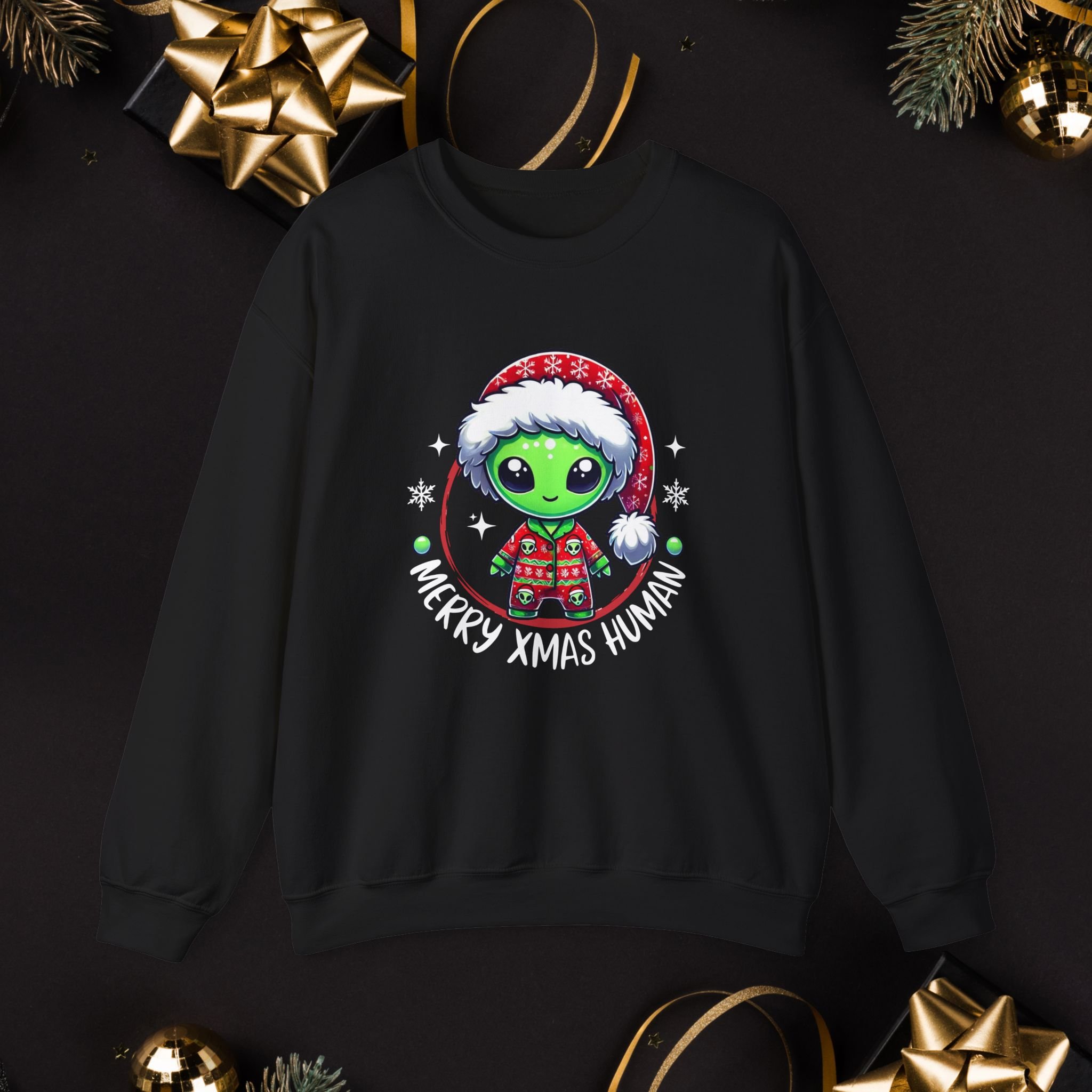 Cute Alien Christmas Sweatshirt, Kawaii Space Xmas Holiday Sweatshirt