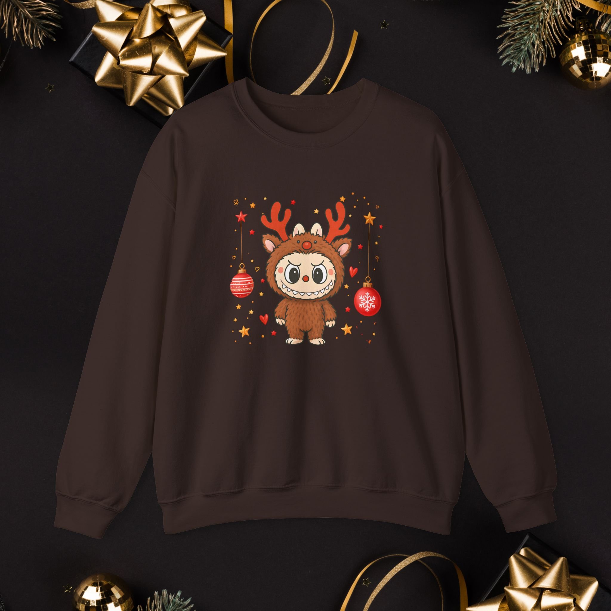 Cute Reindeer Costume Sweatshirt | Labu Monster Christmas Holiday Graphic Sweatshirt