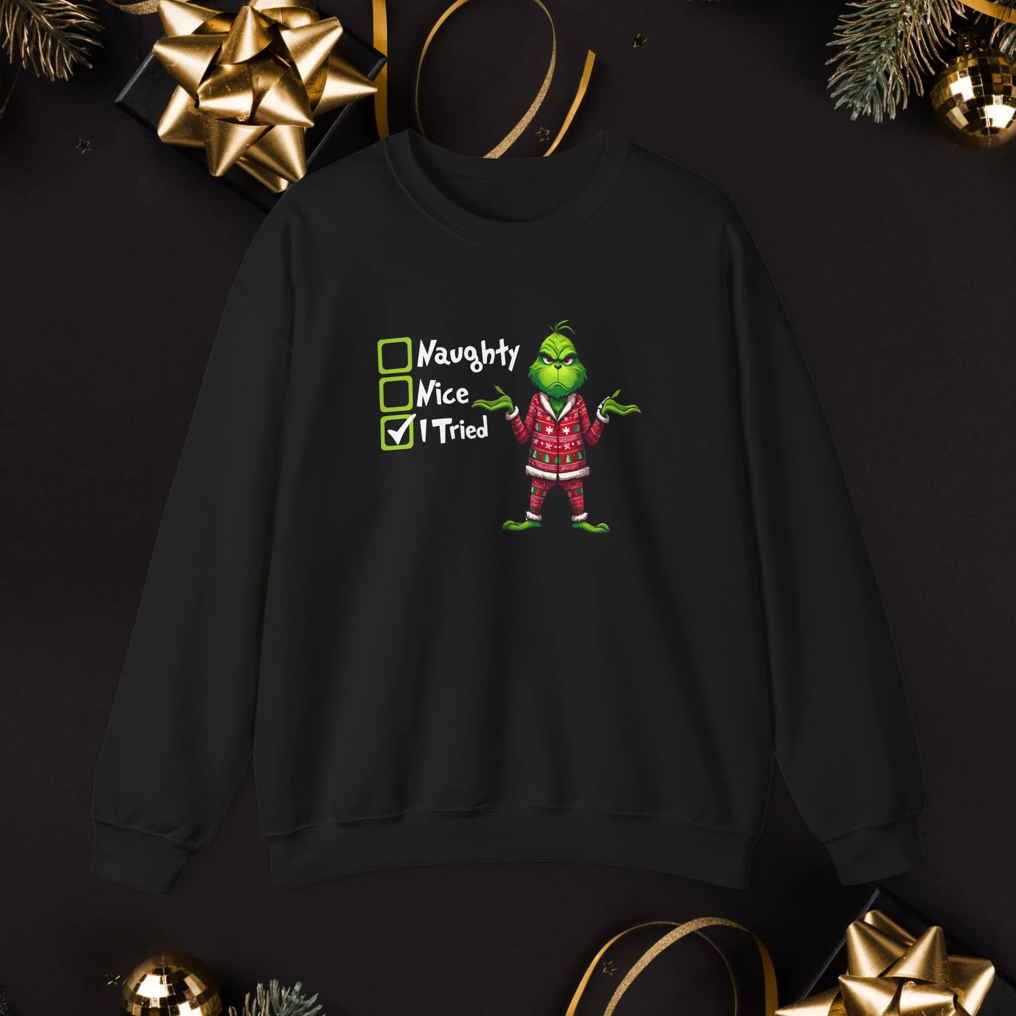 Naughty Nice I Tried Sweatshirt, Sassy Grinch Crewneck, Merry Grinchmas Shirt Sweatshirt