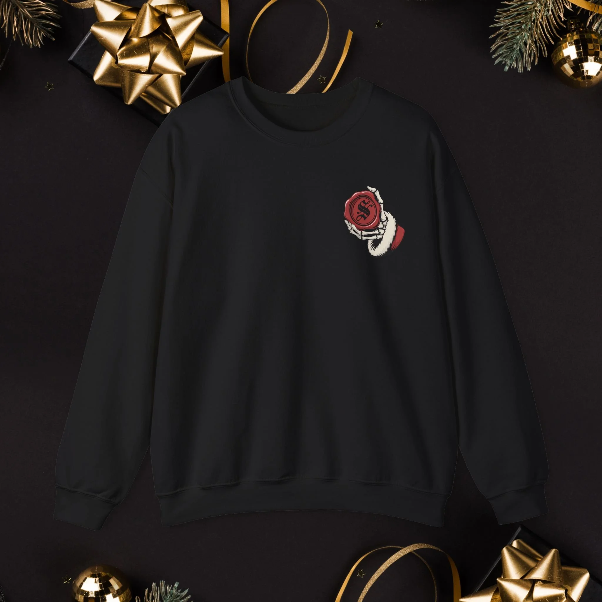 Santa Knows You’ve Been a Bitch Sweatshirt, Custom Initial Wax Seal Gothic Christmas Sweatshirt