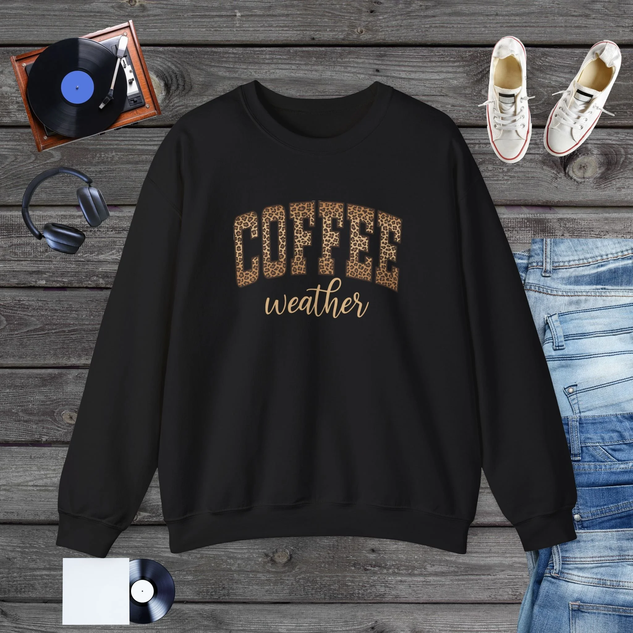 Coffee Weather Sweatshirt  | Leopard Print Coffee Lover Fall Graphic Sweatshirt