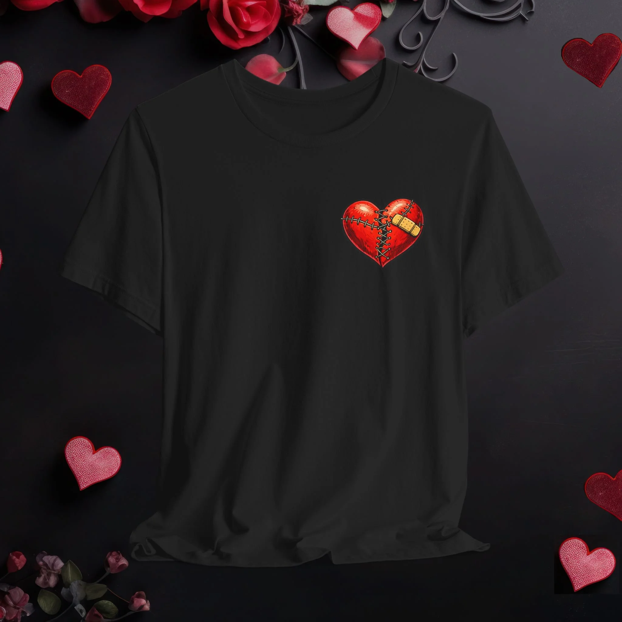 Stitched Heart Valentine Shirt – Healing Love Two-Sided Graphic Tee