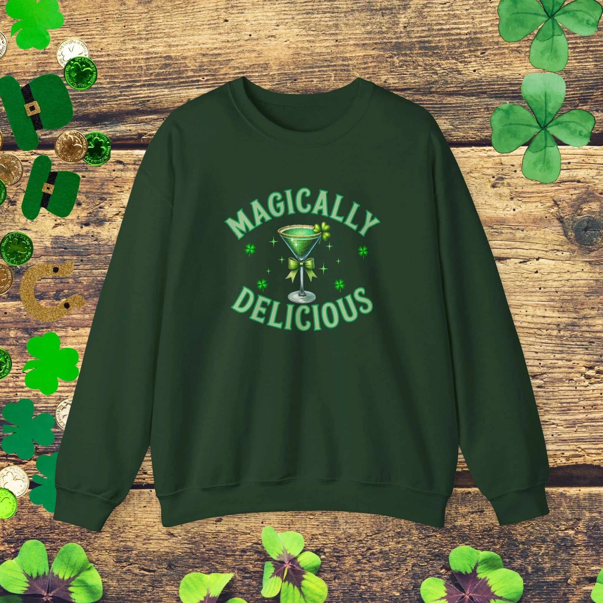 Magically Delicious St Patrick’s Day Sweatshirt | Green Martini Shamrock Sweatshirt | Funny Irish Drinking Sweatshirt