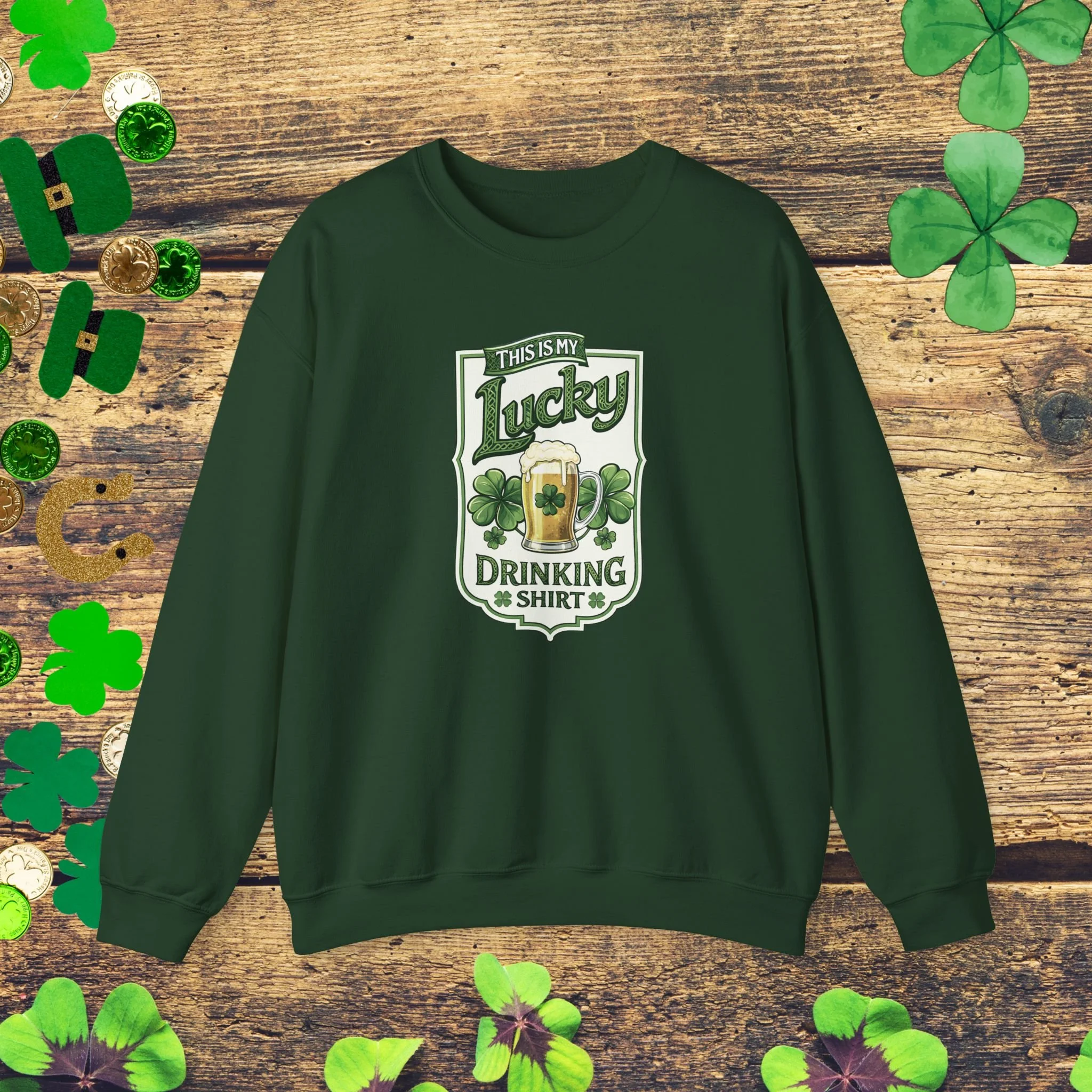 This Is My Lucky Drinking Sweatshirt | Funny St. Patrick’s Day Beer T-Sweatshirt | Irish Shamrock St Paddy Party Sweatshirt
