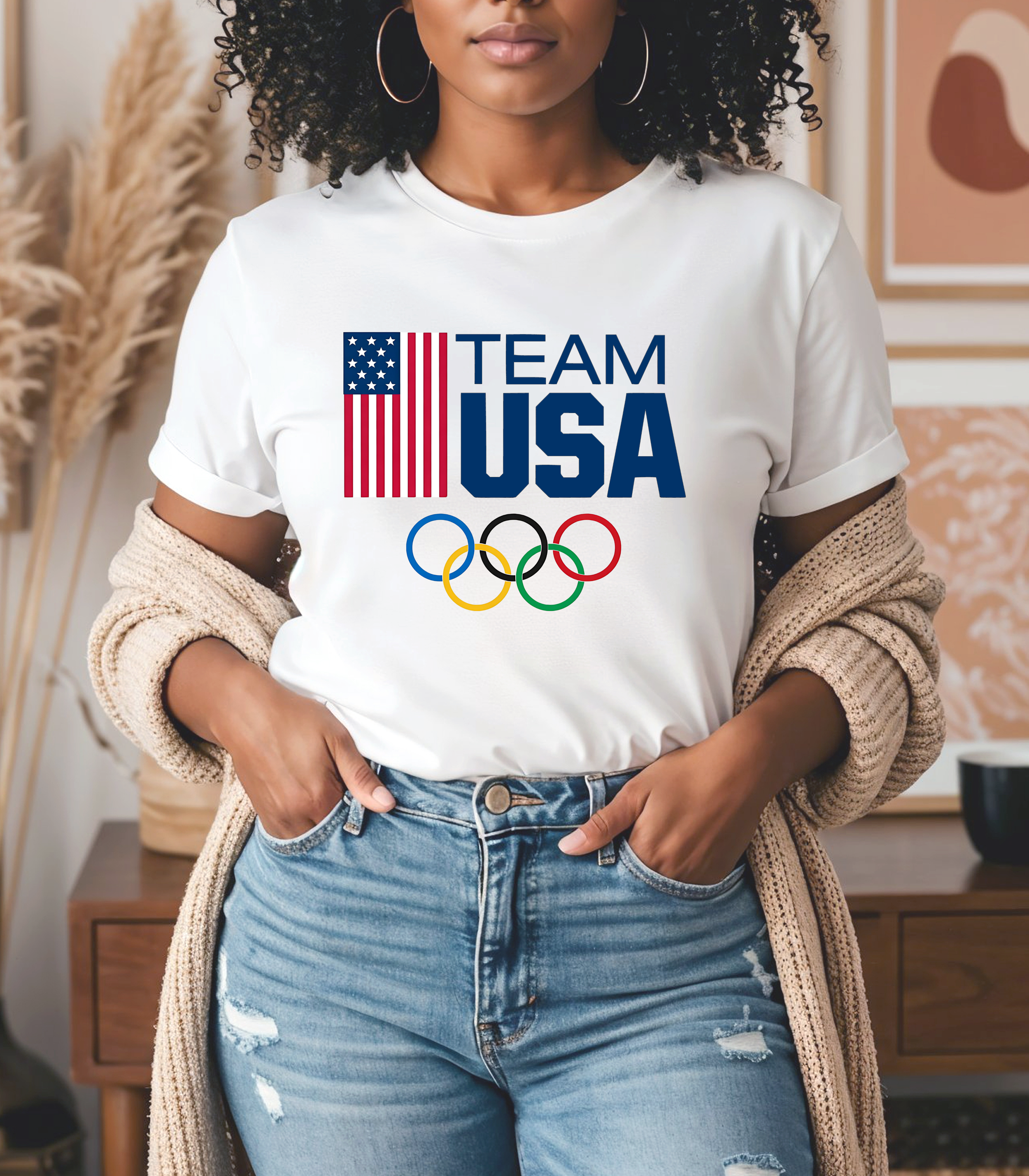 Team USA Olympic Shirt – Patriotic USA Flag & Rings Graphic Tee