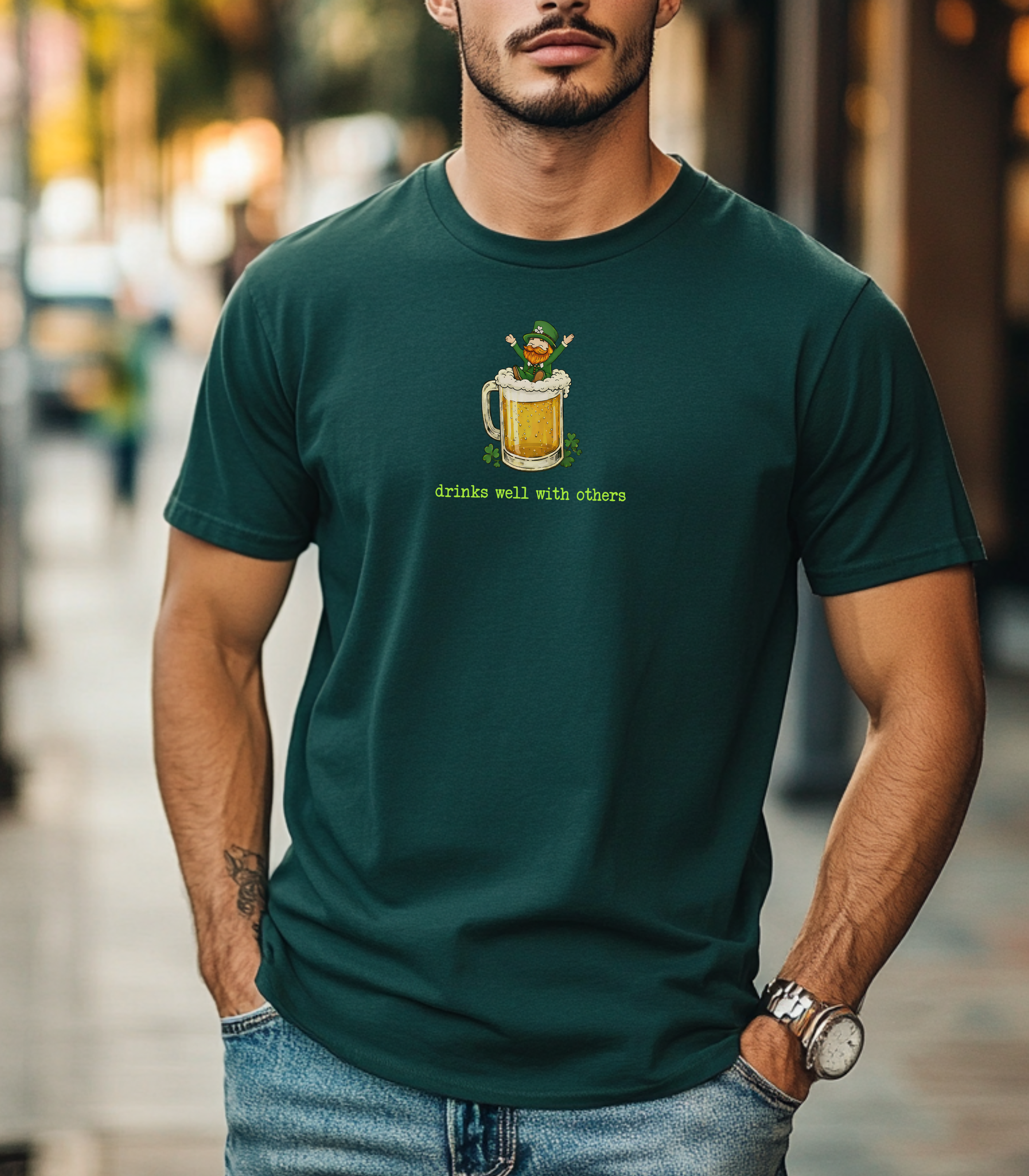 Drinks Well With Others St Patrick’s Day Shirt | Funny Leprechaun Beer Tee | Irish Drinking Shirt