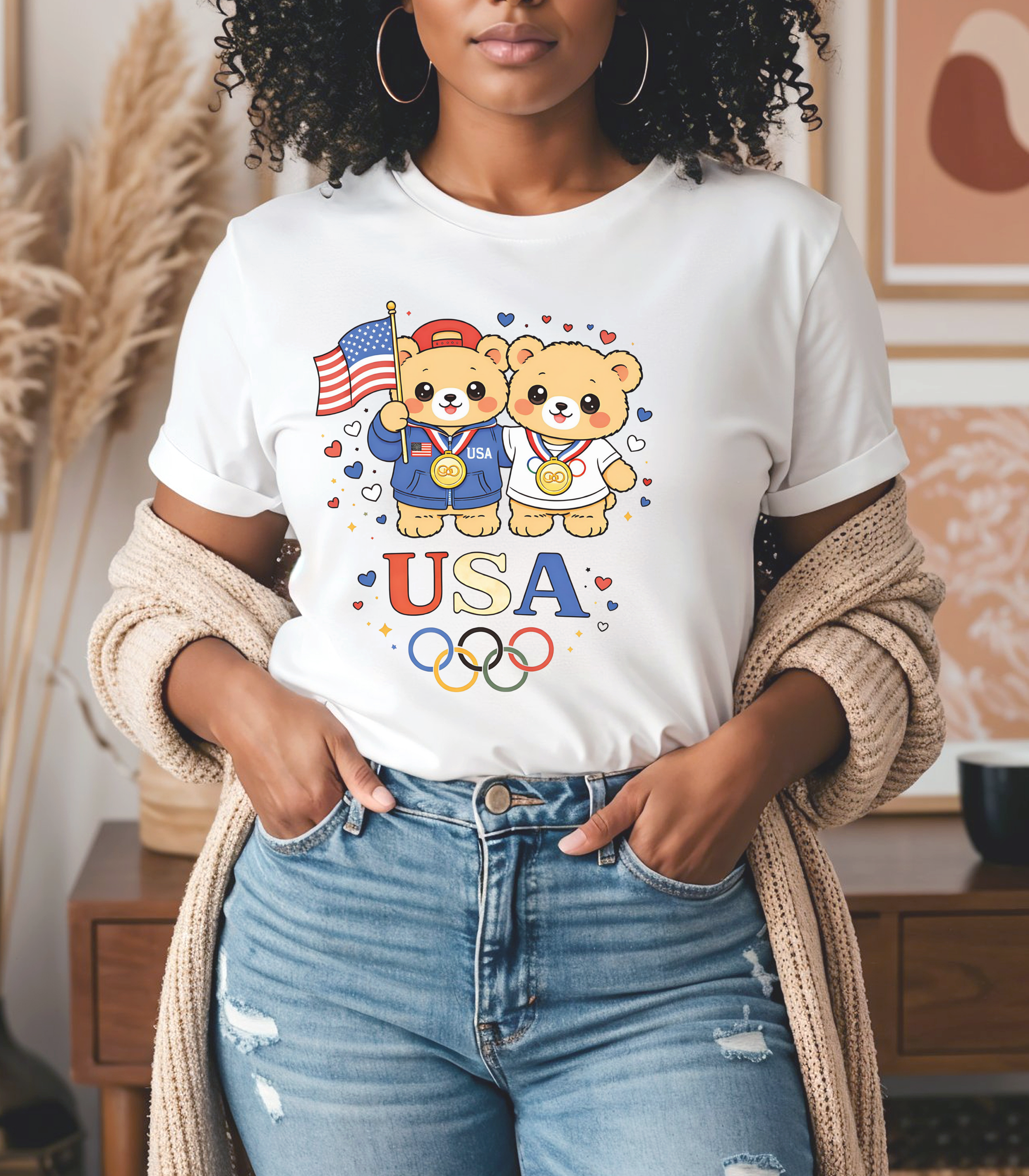 Cute USA Bear T-Shirt – Patriotic Olympic-Inspired Teddy Bear Graphic Tee