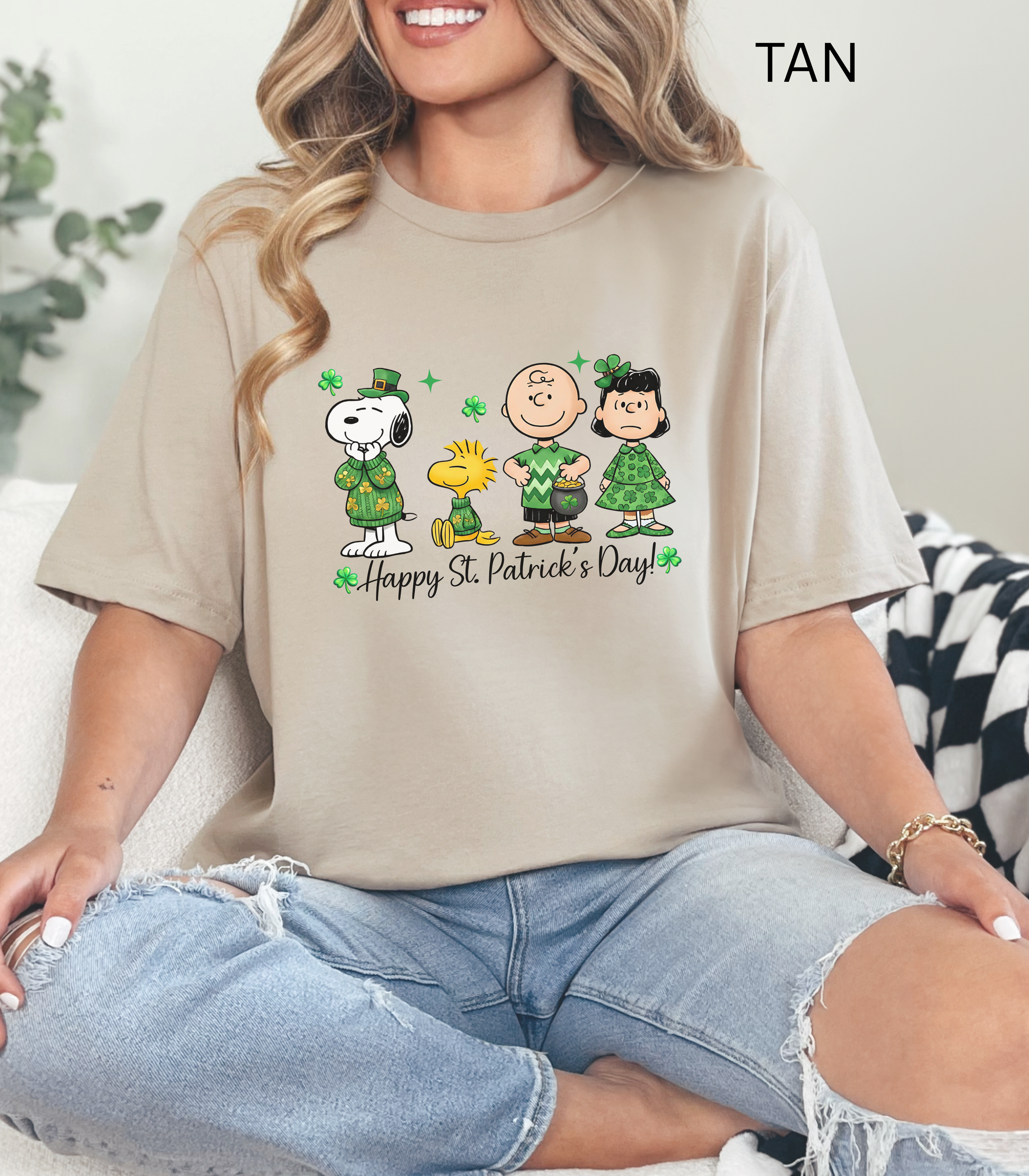 Peanuts Happy St. Patrick’s Day Shirt | Snoopy Charlie Brown Lucy Irish Shamrock T-Shirt | Cute St. Paddy’s Day Tee