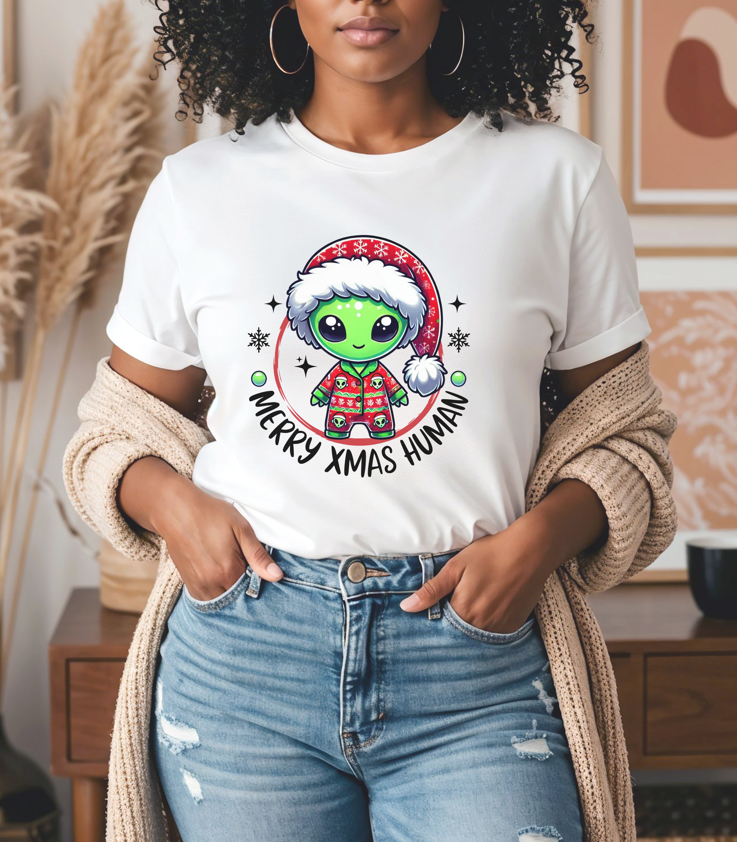 Cute Alien Christmas Shirt, Kawaii Space Xmas Holiday Tee