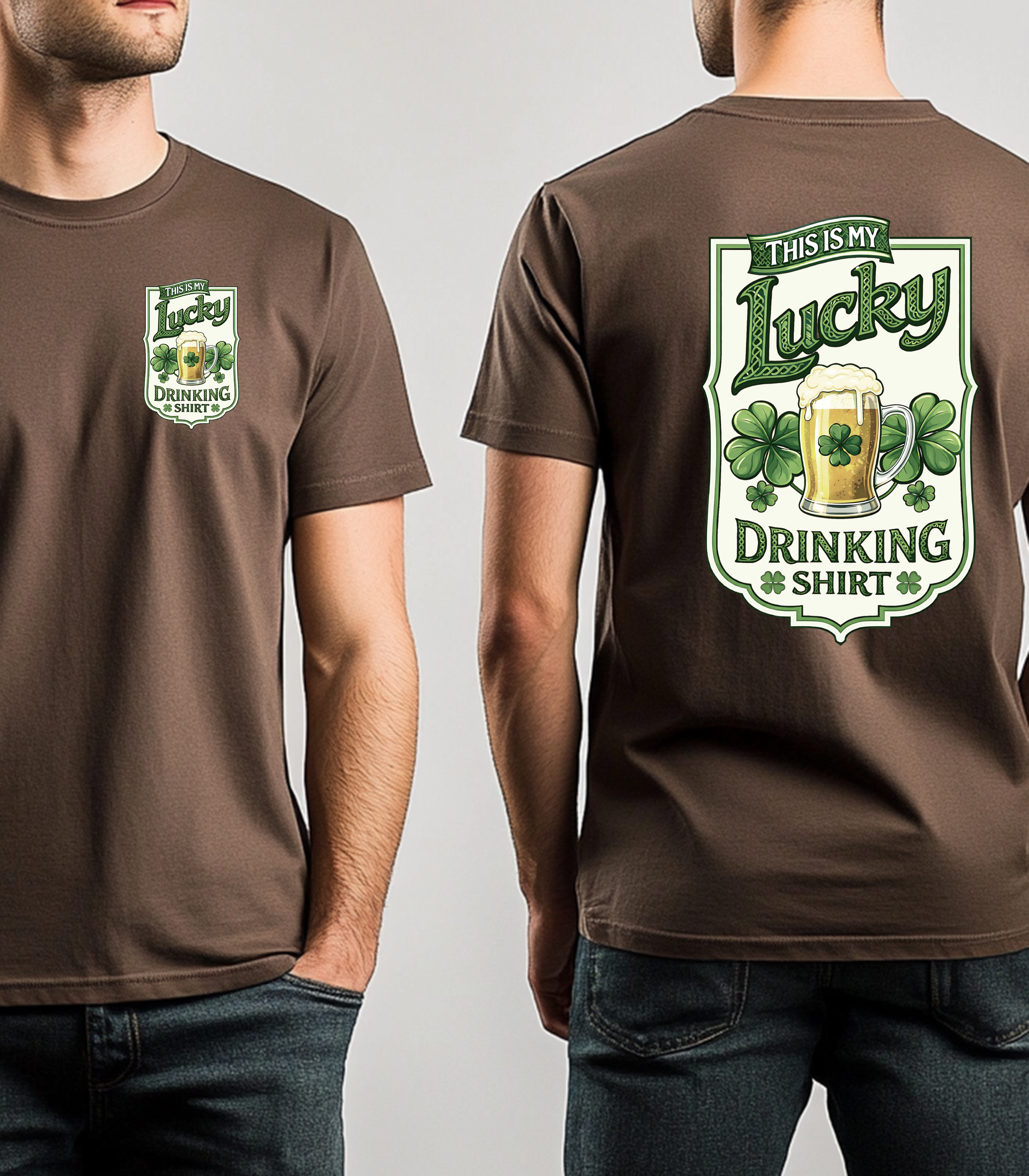 This Is My Lucky Drinking Shirt Two-Sided Graphic Tee| Funny St. Patrick’s Day Beer T-Shirt | Irish Shamrock St Paddy Party Tee