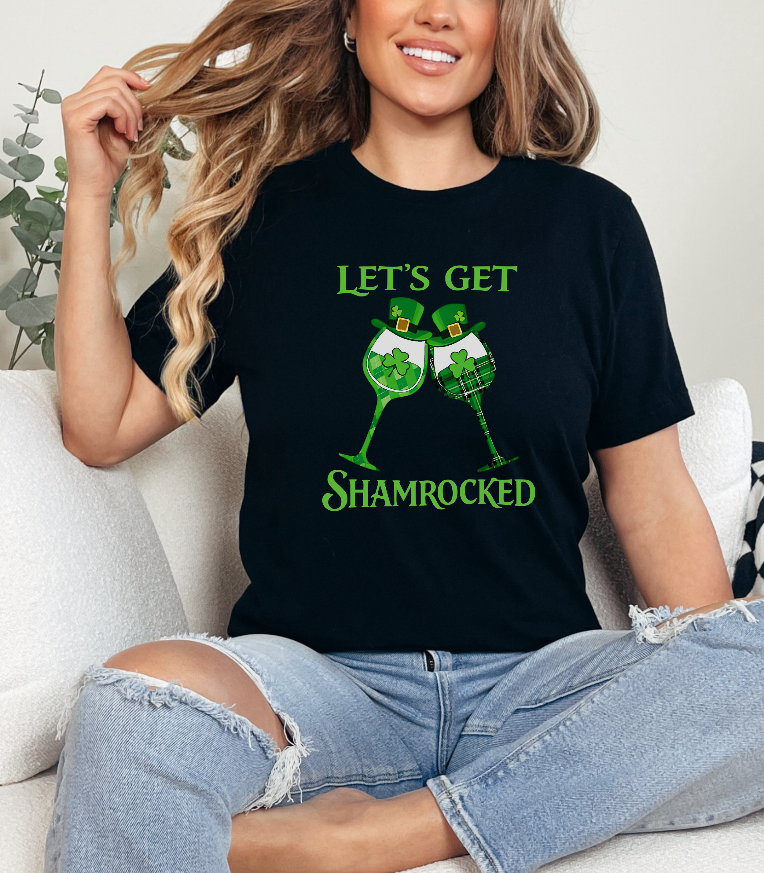 Let’s Get Shamrocked St Patrick’s Day Shirt | Funny Irish Drinking Tee | Wine Glass Shamrock Shirt | March 17 Party T-Shirt