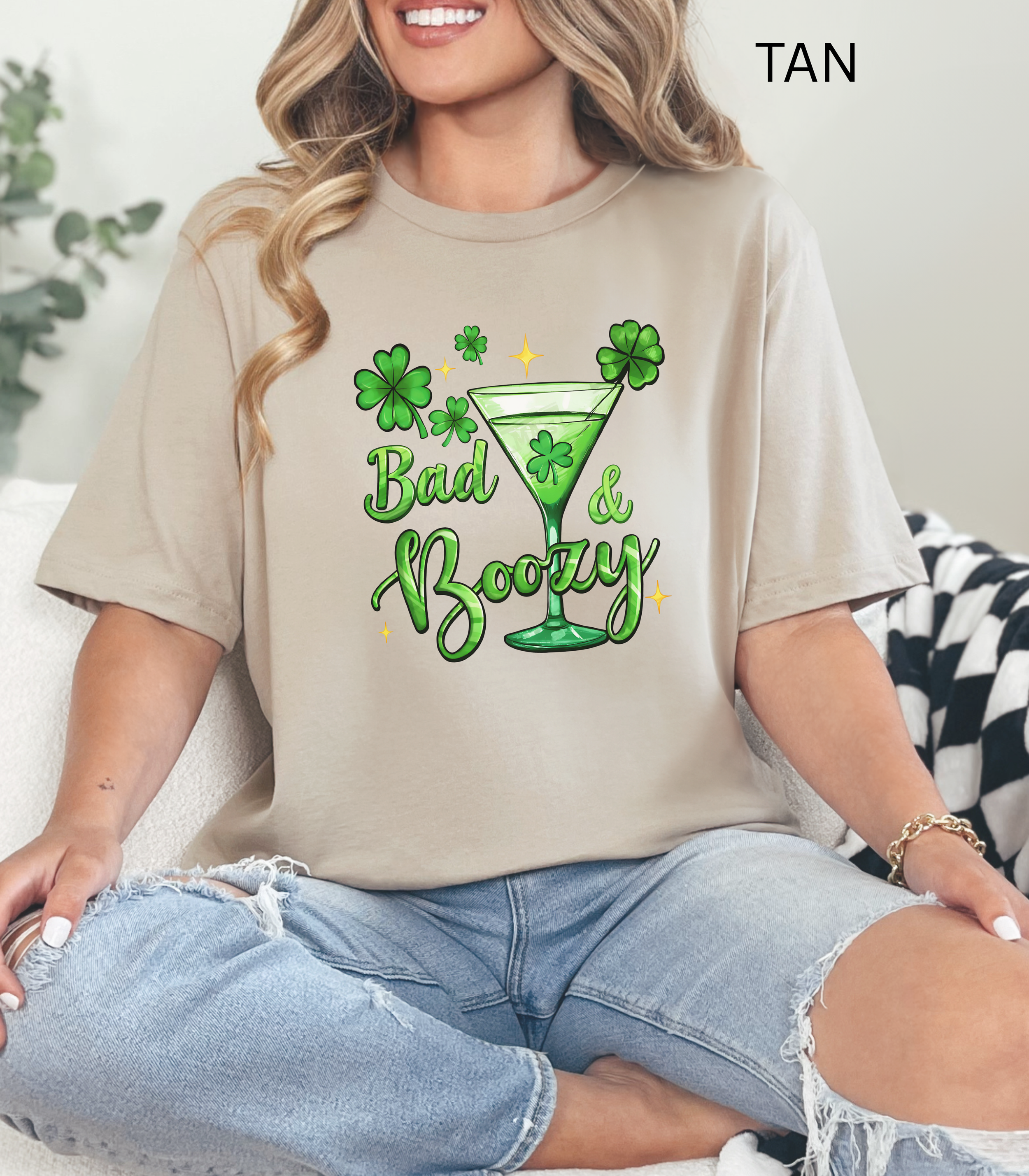 Bad & Boozy St Patrick’s Day Shirt | Funny Irish Drinking Tee | Green Cocktail Shamrock Shirt | March 17 Party T-Shirt