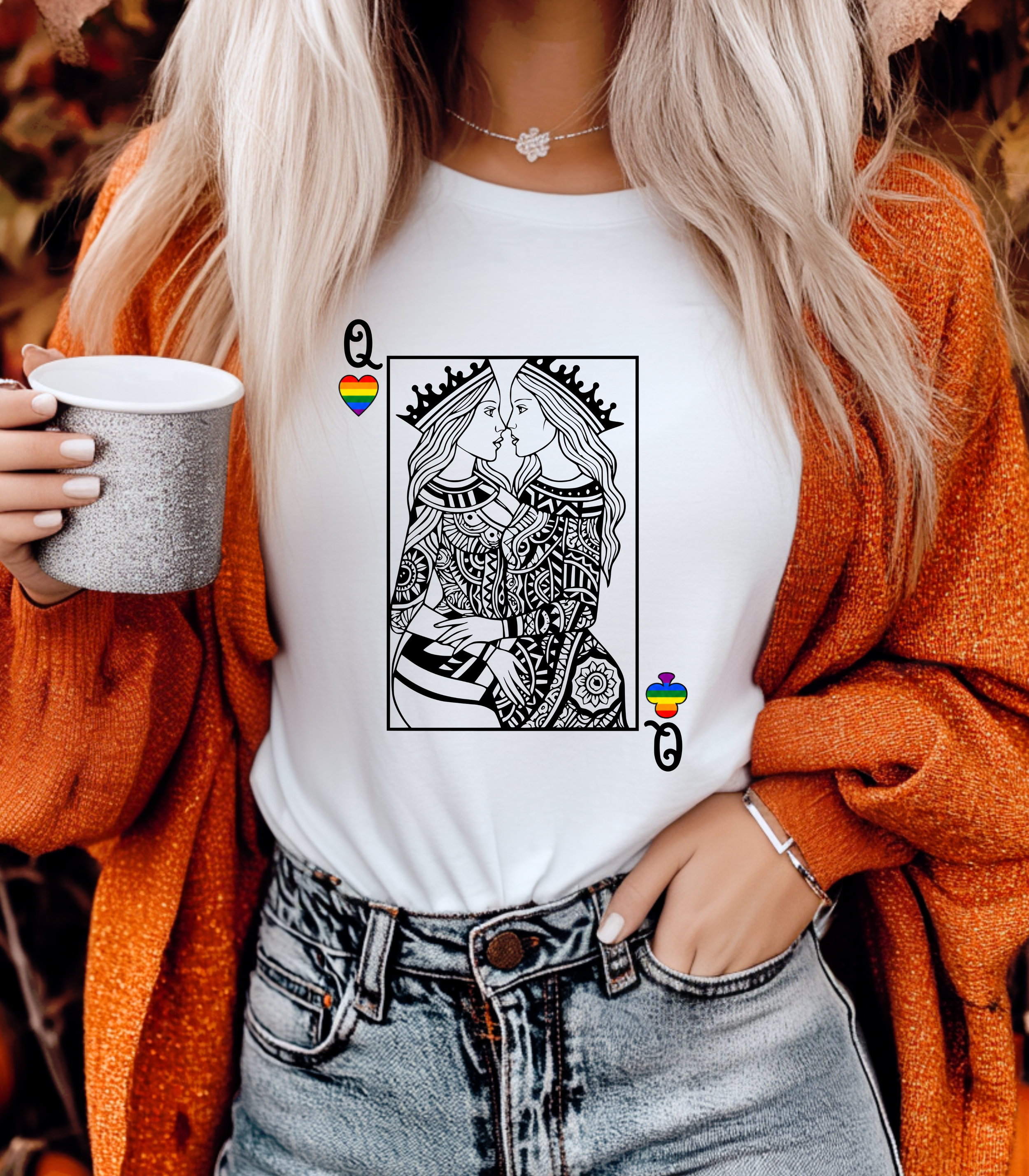 LGBTQ Queen of Hearts Tarot T-Shirt, Lesbian Pride Shirt, Same Love Graphic Tee, Pride Apparel, Love Is Love Shirt, Pride Festival Tee