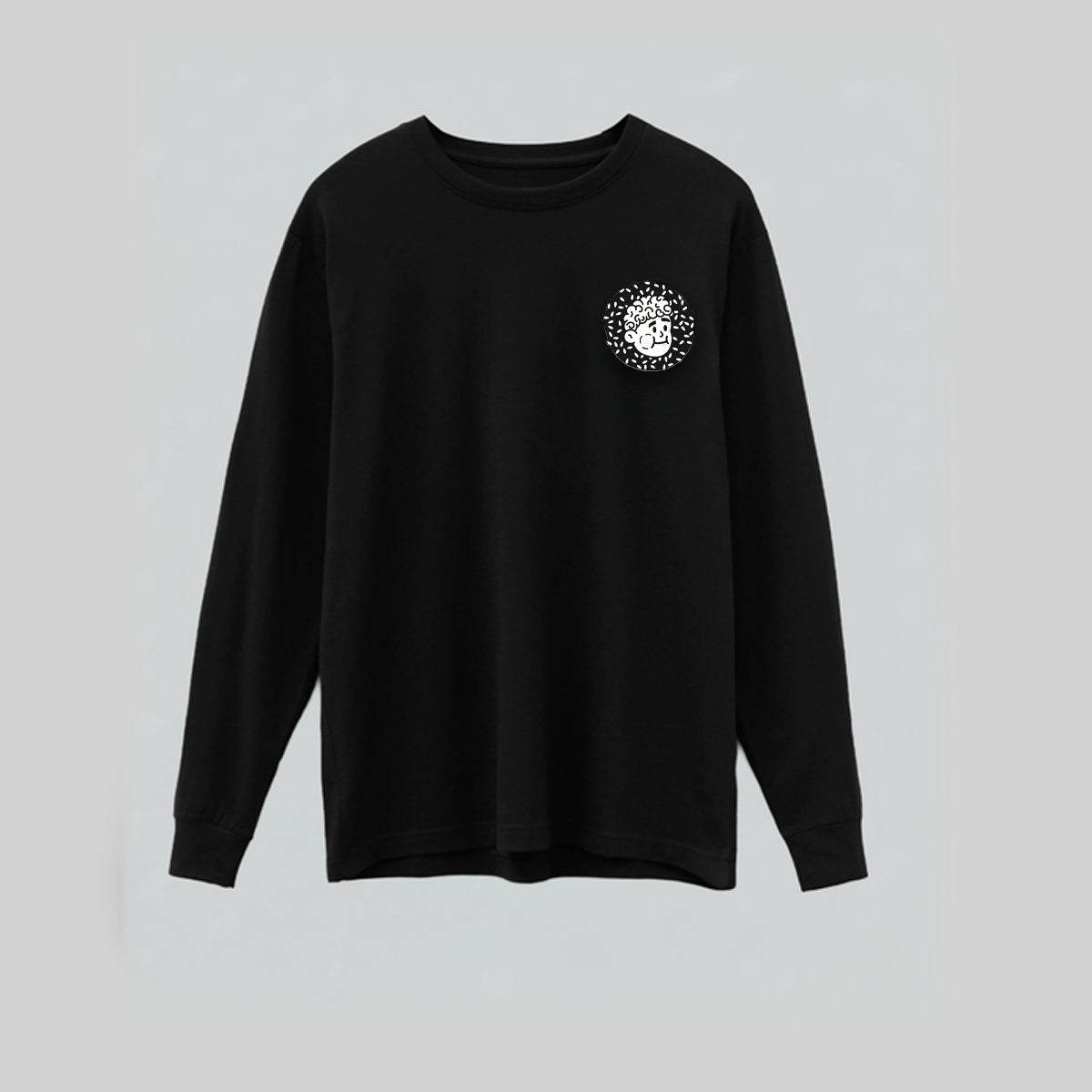 Black long-sleeve shirt with a white circular logo featuring a dog and the text 'Bagel & Son' on the left chest.