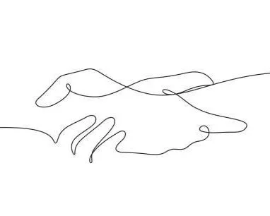 A simple line drawing of two hands shaking.