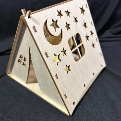Camping Tent Wooden Starry Night Light Holder