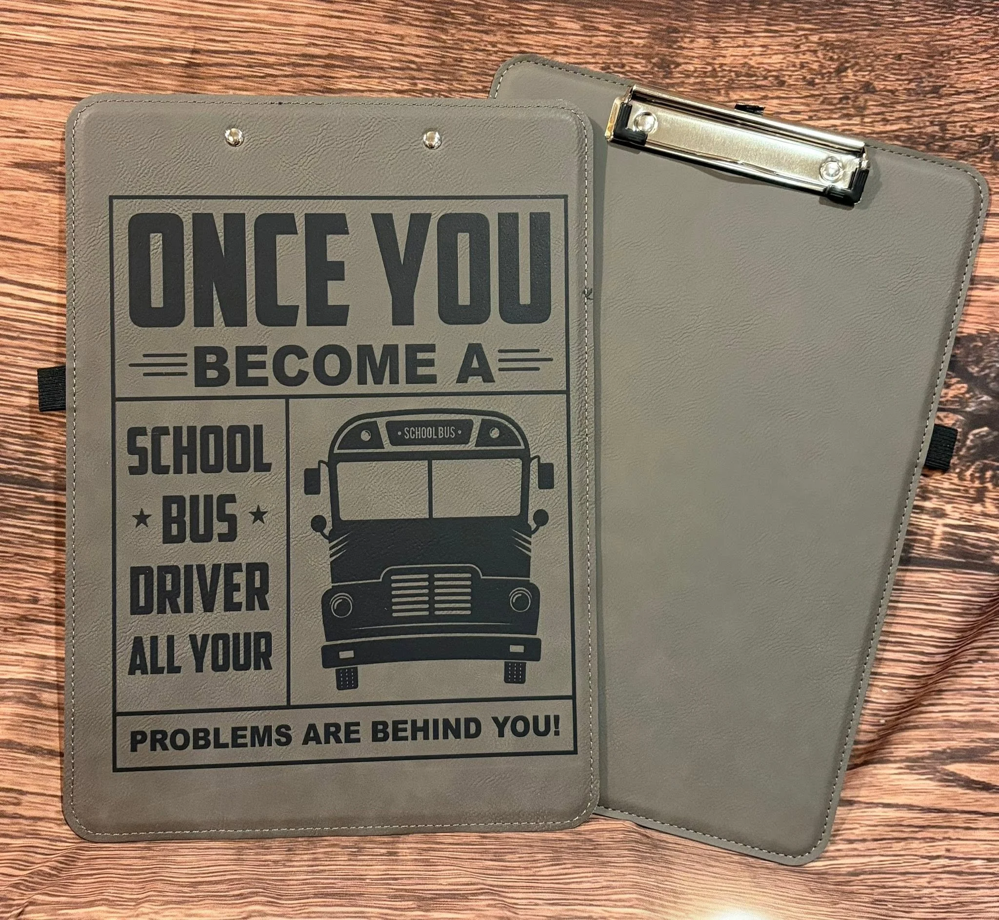 School Bus Driver Leather Clipboard