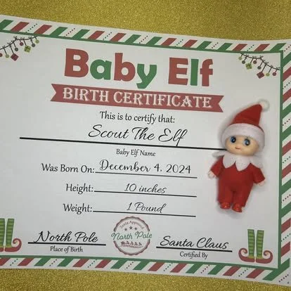 Baby Elf with Custom Birth Certificate