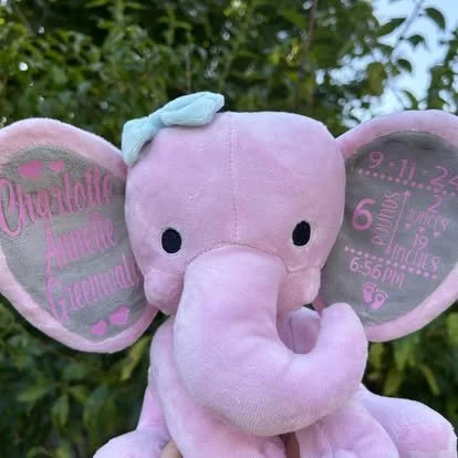 Custom Birth Stats Plush Elephant