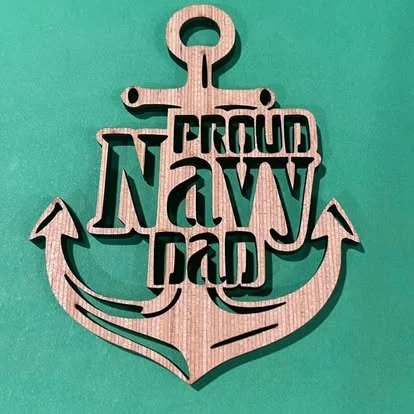 Proud Navy Dad Wooden Anchor Ornament