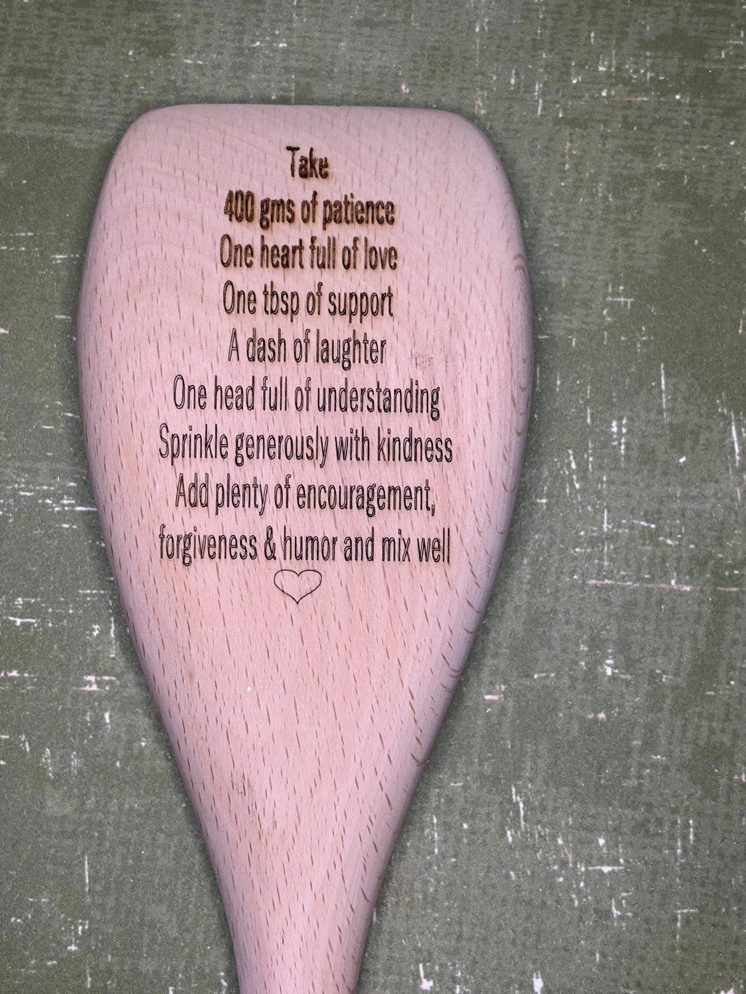 Mom Engraved Wooden Spoon with Inspirational Recipe