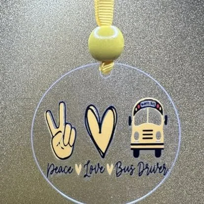 Peace, Love, Bus Driver Acrylic Ornament