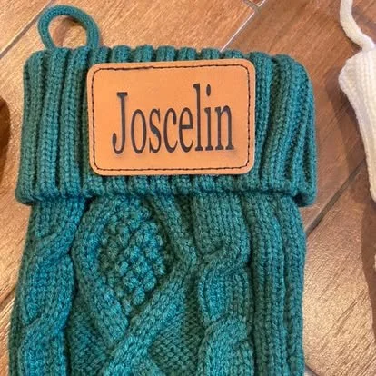Christmas Stocking with Engraved Leather Patch