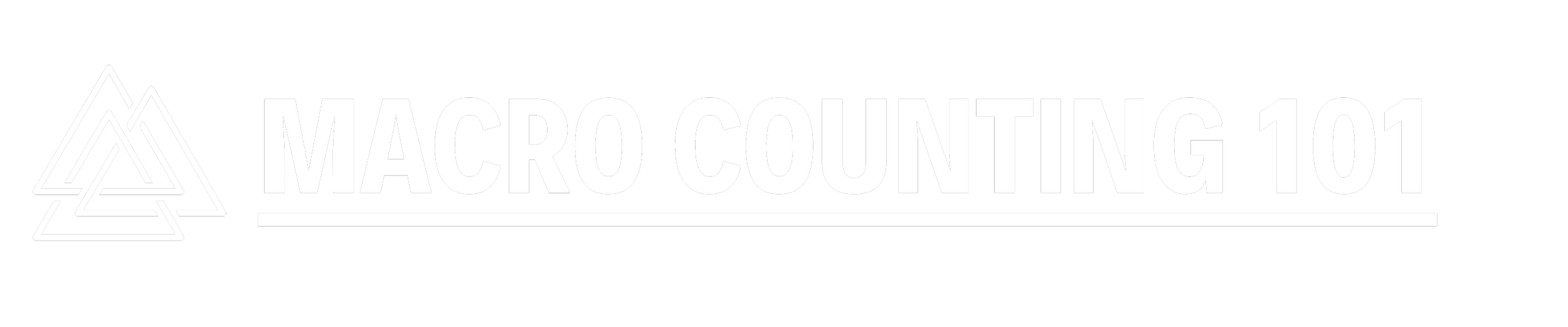 Black background with white text reading 'MACRO COUNTING 101' and a white geometric pine tree logo on the left.