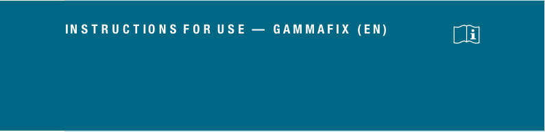 Instructions for use of GammaFix for English, with a blue background and a small information icon.