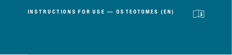 Instructions for use of OS Teotomes in English, with a blue background and a small icon of a book.