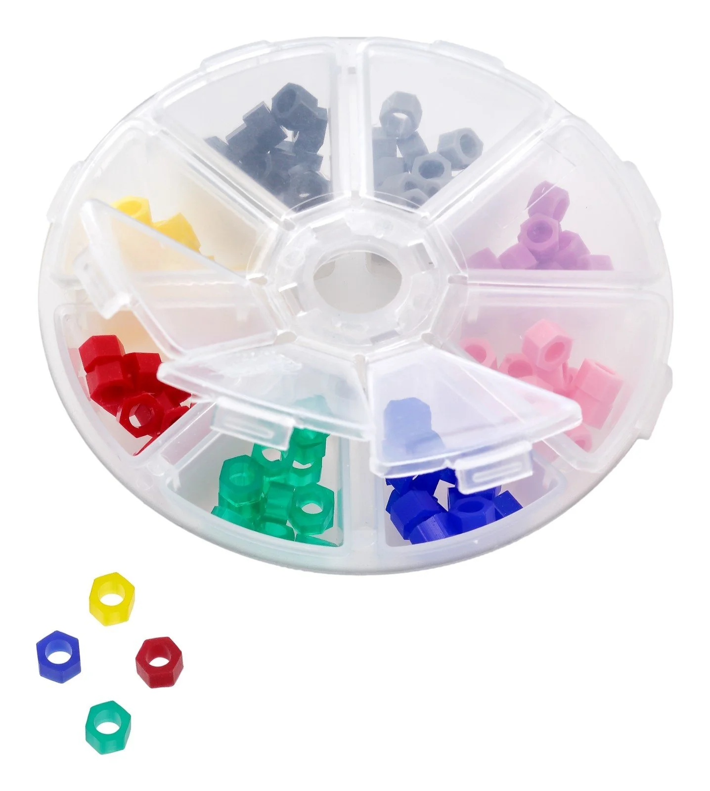SILICONE RINGS, EXAGONAL BOX, 8 COLOURS - 6166