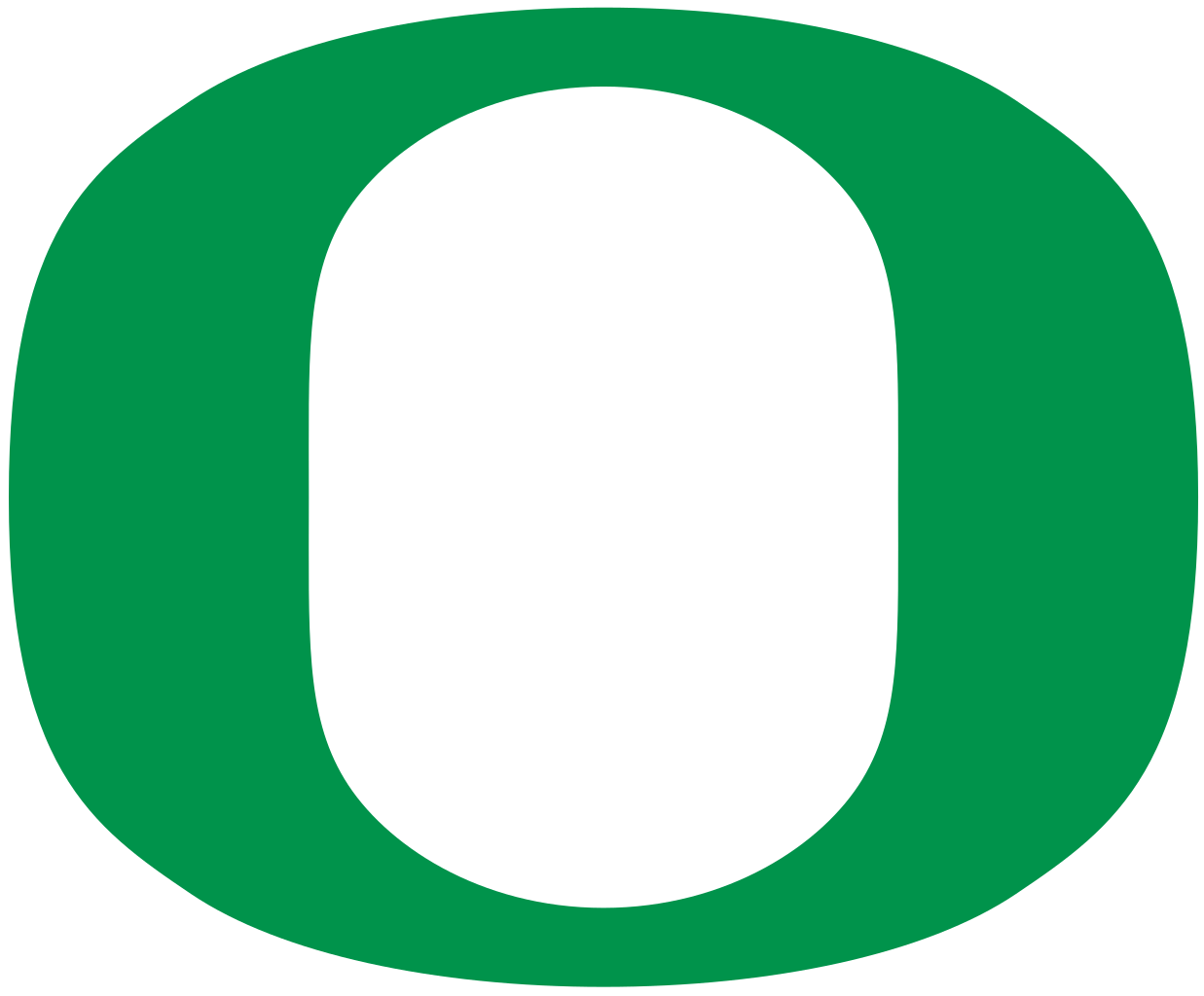 The letter 'O' in black with a green outline on a white background.
