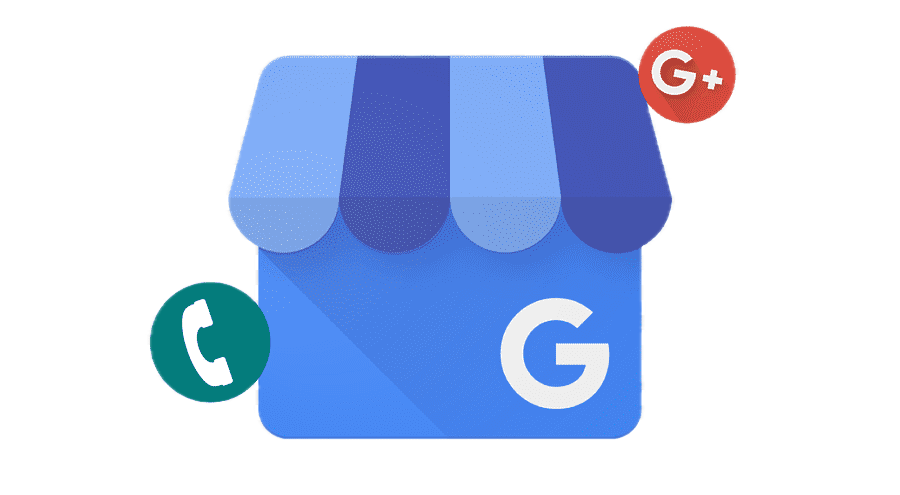 Multiple overlapping screenshots of a business listing page, messaging app, and photo gallery, showing communication and online presence details.