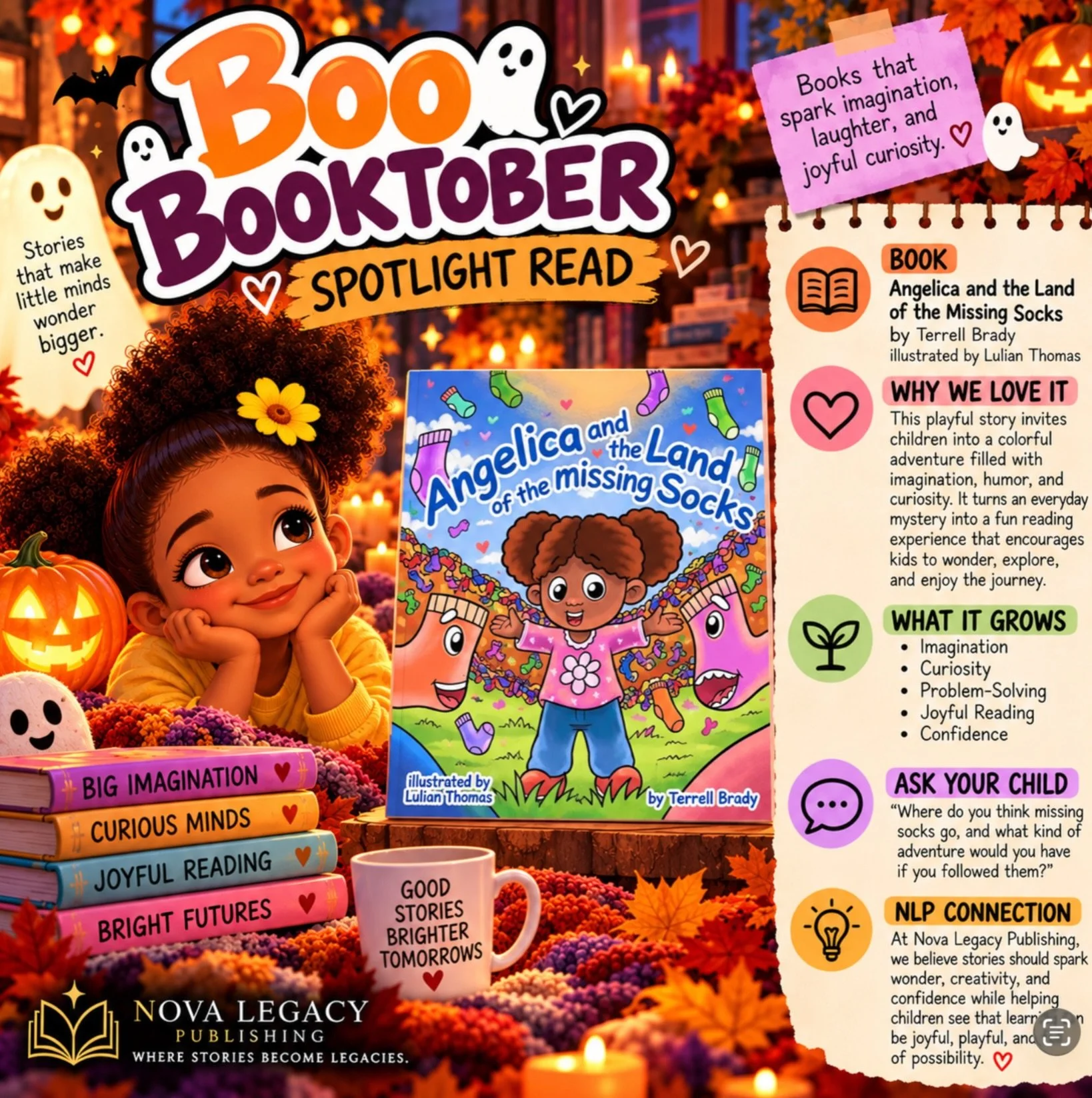 🎃📚 **BOO BOOKTOBER: SPOTLIGHT READ!** 👻🧡

Because of your contribution to our last post, we&rsquo;re spotlighting a few authors this Boo Booktober! 📖✨

Today&rsquo;s spotlight is *Angelica and the Land of the Missing Socks* by Terrell Brady @aut
