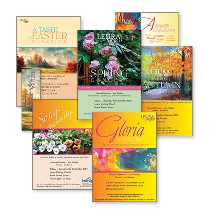 Leura Singers A4 posters to promote their seasonal concerts.

